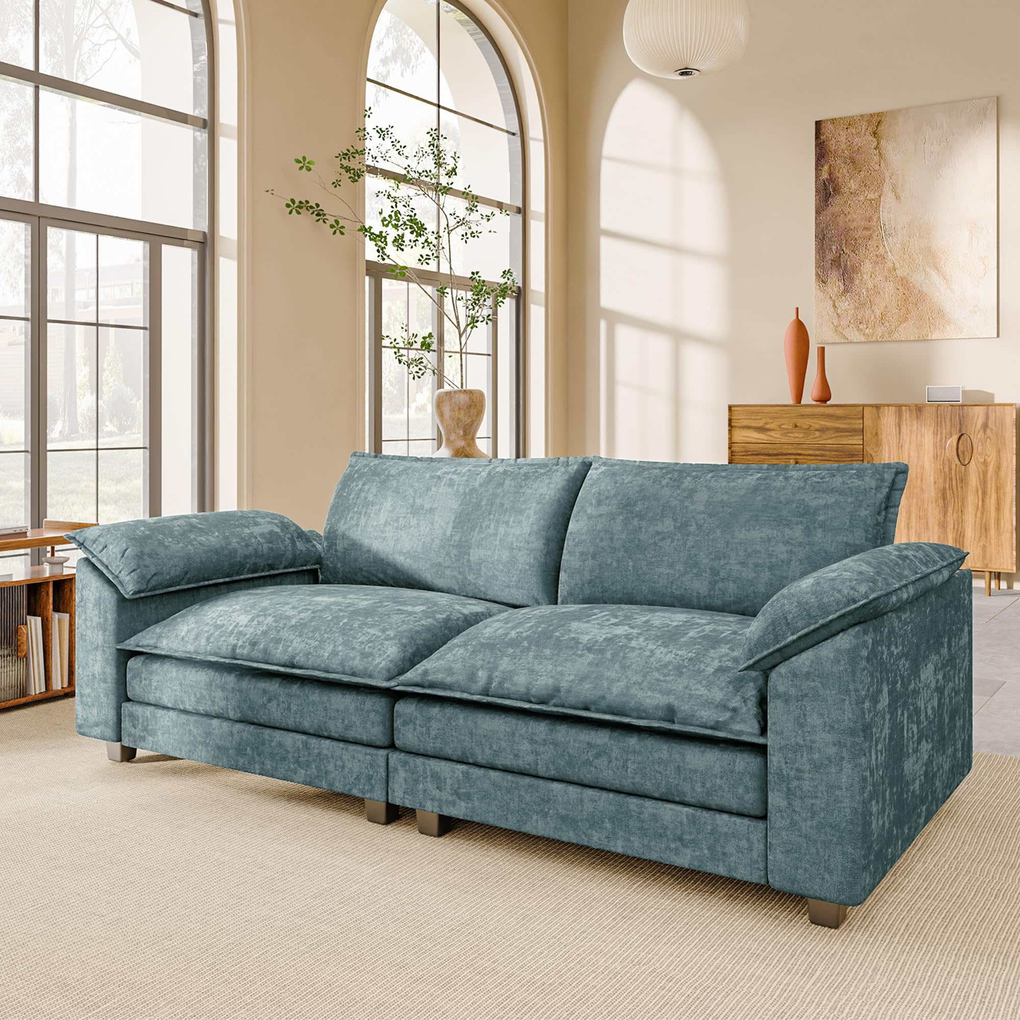 JUMMICO 40" Chaise Lounge Chair for Single Comfy Upholstered Deep Seat Reading Arm Chair Clould Couch for Living Room, Apartment Office, Small Spaces (Dark Blue-3, Single Sofa)