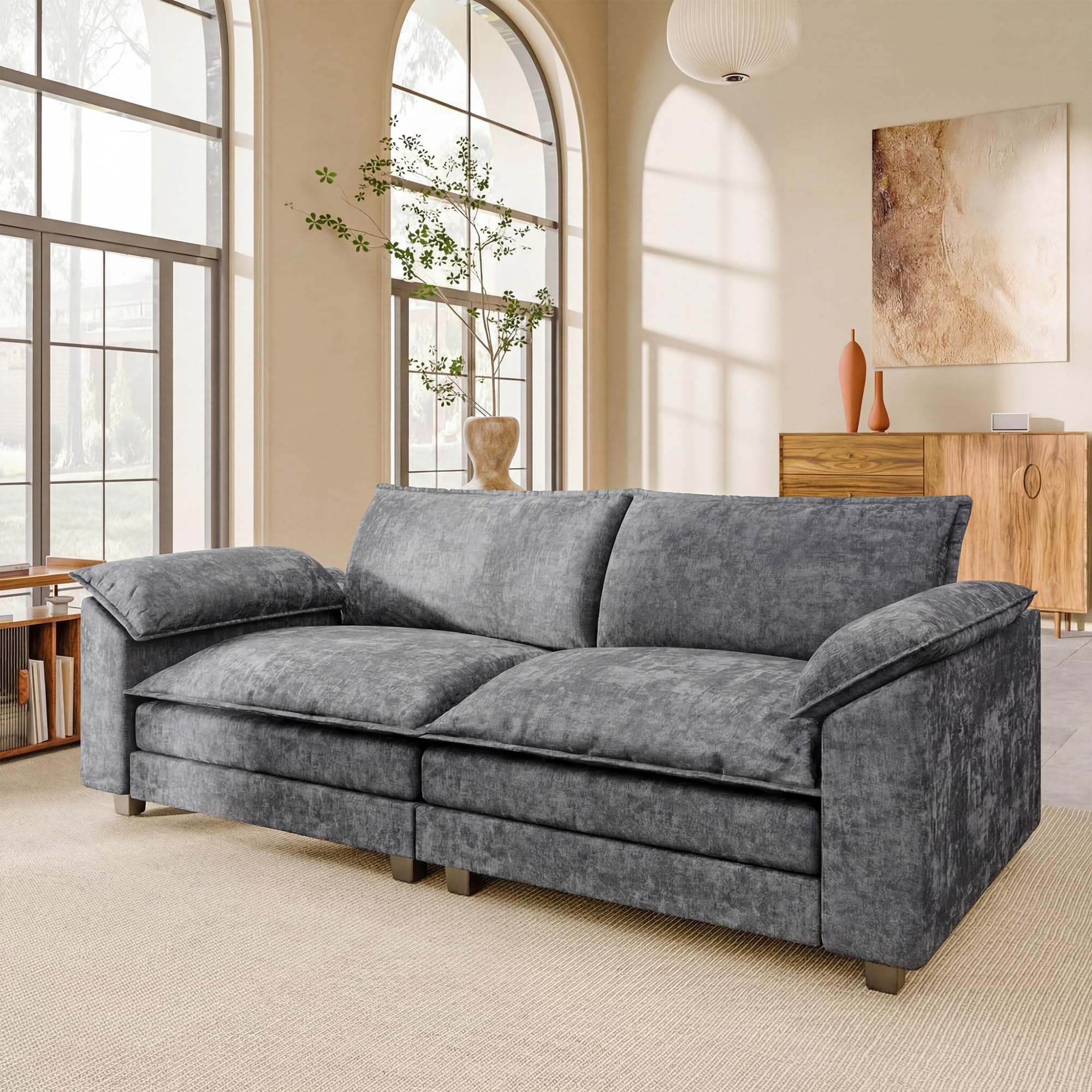 JUMMICO 40" Chaise Lounge Chair for Single Comfy Upholstered Deep Seat Reading Arm Chair Clould Couch for Living Room, Apartment Office, Small Spaces (Dark Blue-3, Single Sofa)