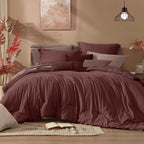 Monbix Queen Comforter Set - 7 Pieces Cationic Dyeing Autumn Leaf Bed in a Bag Queen Bedding Sets with Comforter, Sheets, Pillowcases & Shams, Reversible Bedding Comforters Sets