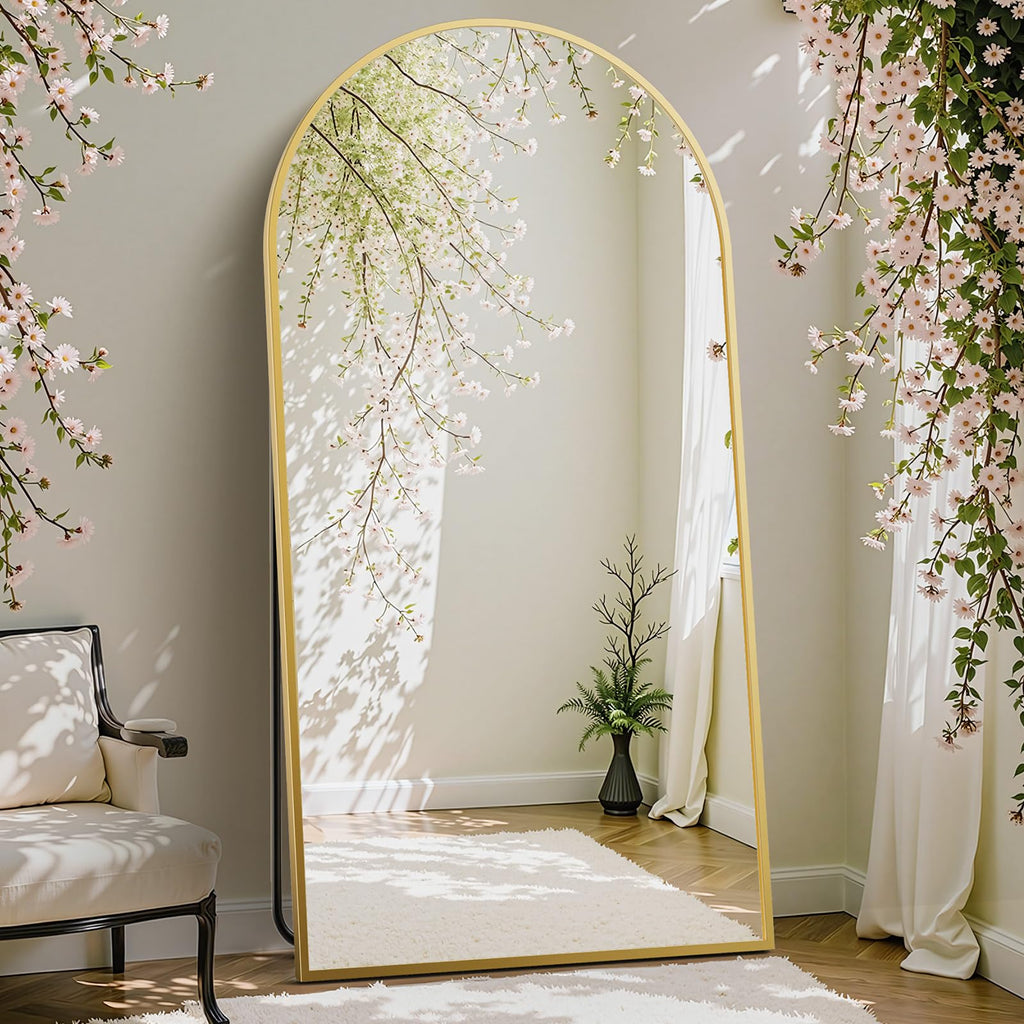 DUMOS Arched Full Length Mirror with Stand 64"x21" Floor Standing Aluminum Frame for Bedroom Body Hanging Leaning Modern Simple Home Decor Shatter-proorf Nano Glass Wall Living Room Cloakroom Black