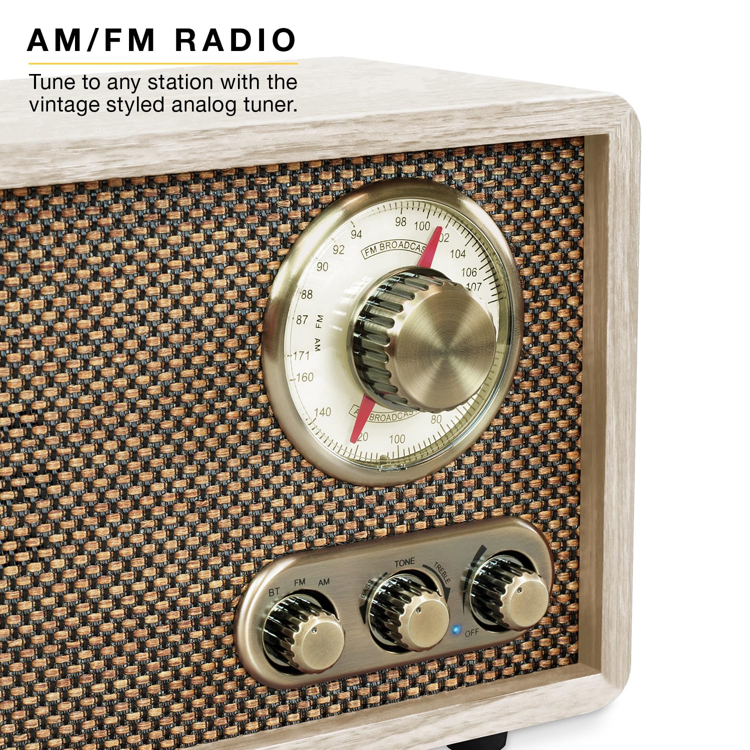 Victrola Willow – Retro Wood Bluetooth Radio with Built-in Speakers: Elegant & Vintage Design, Rotary AM/FM Tuning Dial, Bass & Treble Control, Wireless Streaming (Espresso)