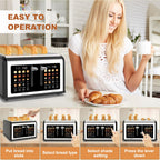 4 Slice Toaster Touch Screen, Stainless Steel Toasters Digital Timer, Dual Control Panel Toasters, 8 Shade Settings 6 Bread Types for Bagel, Cancel, Defrost 1650W