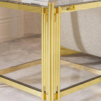 Luxury Gold Square Glass End Table, 19.7" Modern Side Table with Stainless Steel Irregular Leg Clear Tempered Glass Tabletop, Accent Furniture for Living Room, Clear