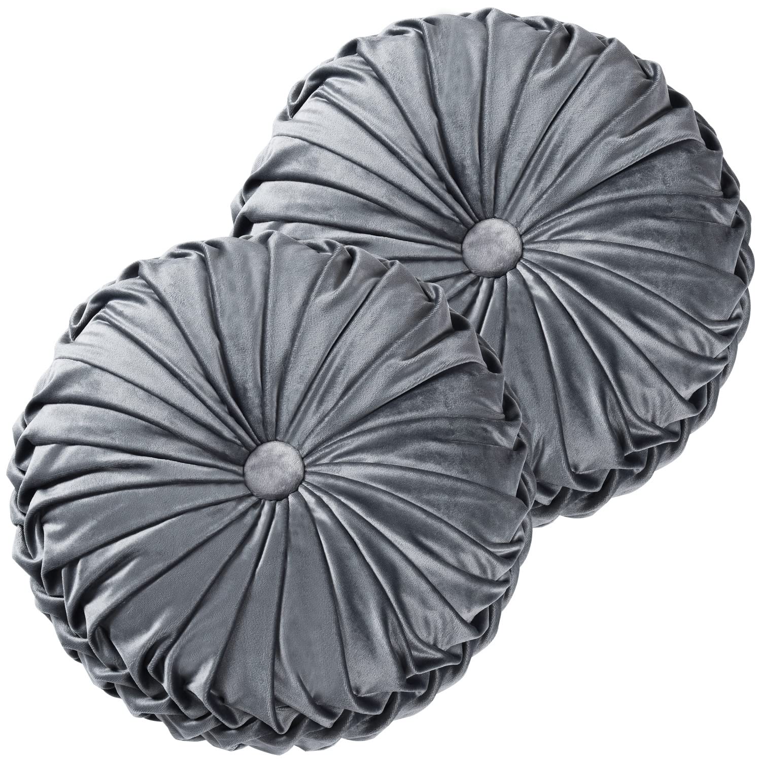 HIG Set of 2 Decorative Round Pleated Throw Pillows,Classy Accent Pumpkin Throw Pillows with Center Button,Vintage Velvet Floor Pillows for Sofa Vanity Chair Bed,Dusty Rose,14.5" Diameter(Ripple)