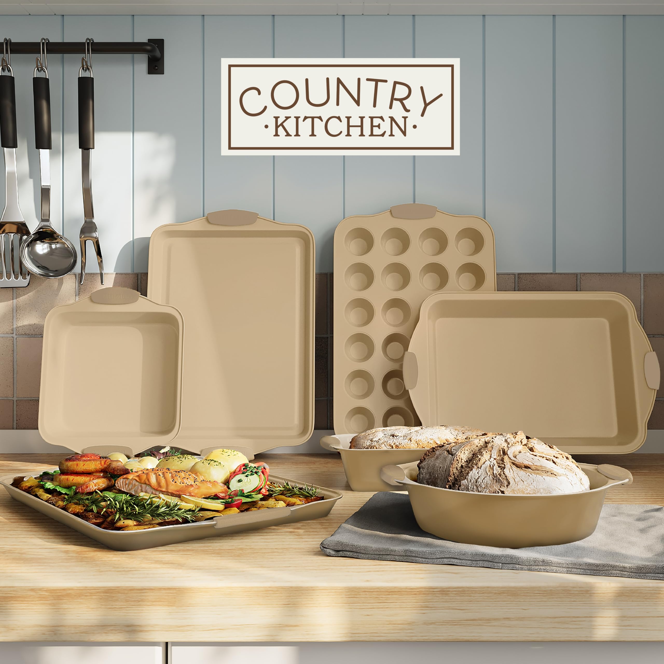 Country Kitchen Nonstick Stackable Bakeware Set - Durable, Easy Release Baking Set- 22 Pc. Includes Silicone Muffin Cups