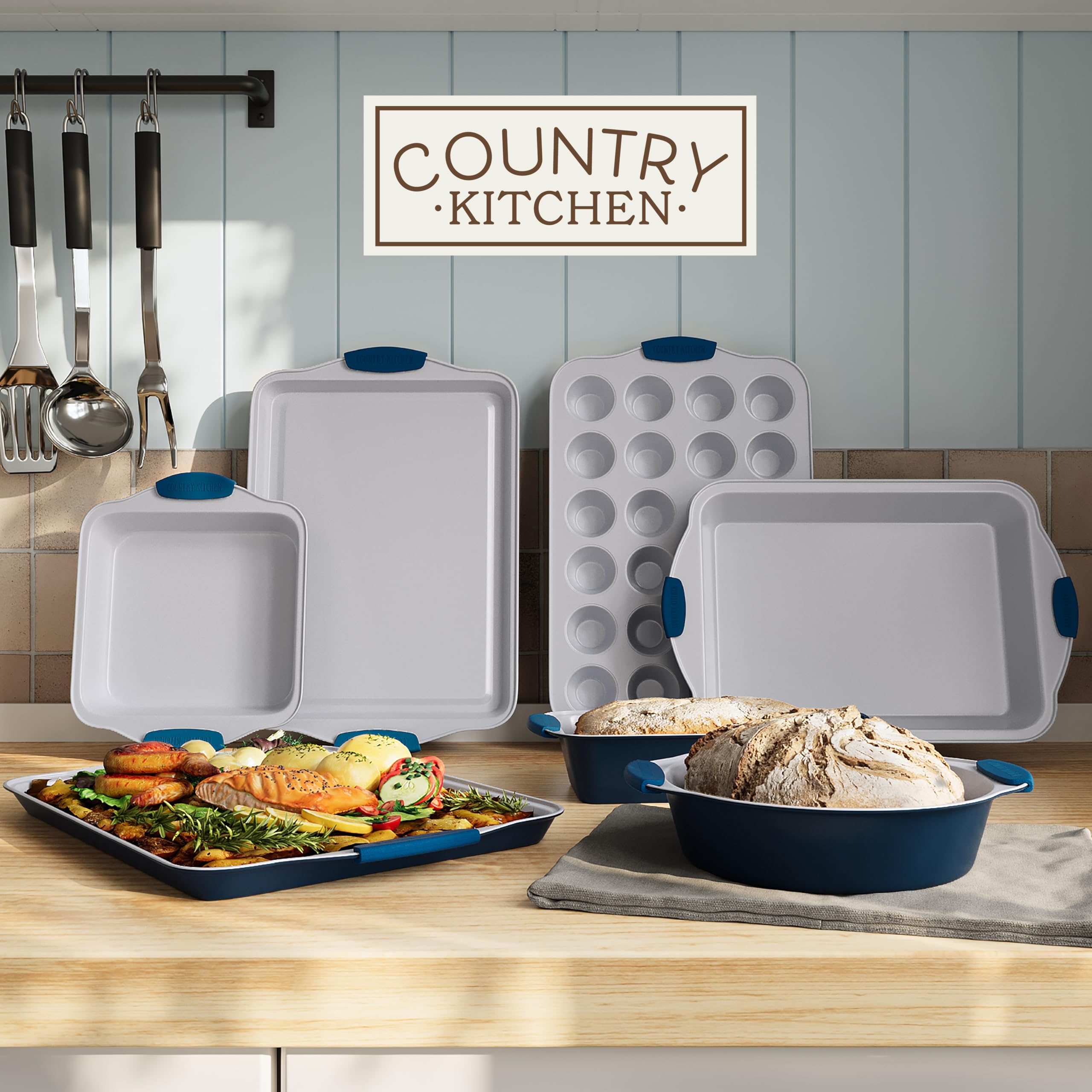 Country Kitchen Nonstick Stackable Bakeware Set - Durable, Easy Release Baking Set- 22 Pc. Includes Silicone Muffin Cups