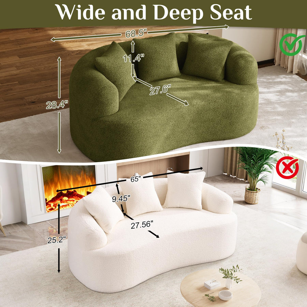 131" Oversized Sectional Sofa for Living Room, Modern Luxury Plush Chenille 4-Seater Extra Deep & Wide Seat Curved Cloud Couch with 4 Throw Pillows, No Assembly Needed, Light Brown