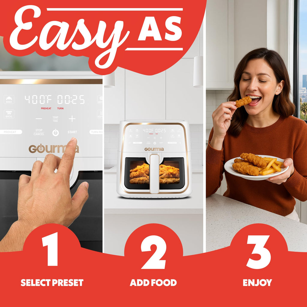 Gourmia 8 Qt Air Fryer, 8 Presets with Digital Display, FryForce 360° Technology, Easy View Window & Interior Light, Dishwasher Safe Basket, Green