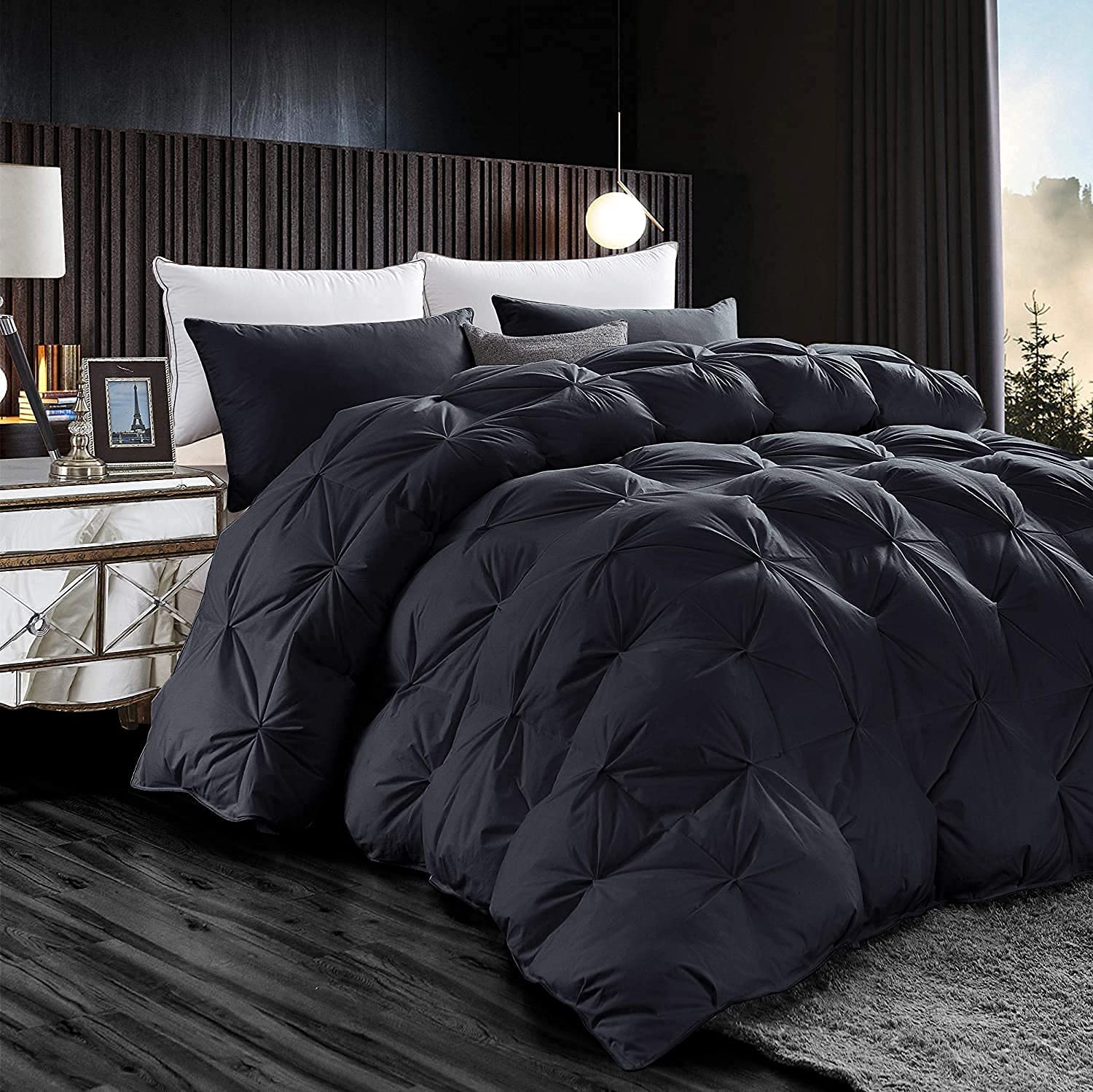 Luxurious White Solid Heavy Weight, Palatial King Size Goose Feathers Down Comforter for Winter Weather, 120 X 98 inches, Premium Baffle Box, 100% Egyptian Cotton Cover, 95 oz. Fill Weight