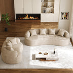 131" Oversized Sectional Sofa for Living Room, Modern Luxury Plush Chenille 4-Seater Extra Deep & Wide Seat Curved Cloud Couch with 4 Throw Pillows, No Assembly Needed, Light Brown