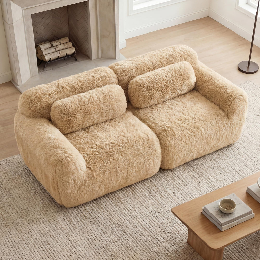 98.4-Inch Oversized Boneless Cloud Couches Deep Seat Foam Sofa Couch with 2 Round Toss Pillows, Luxury Corduroy Upholstered 3 Seat Tufted Loveseat, Cloud Sofa in a Box