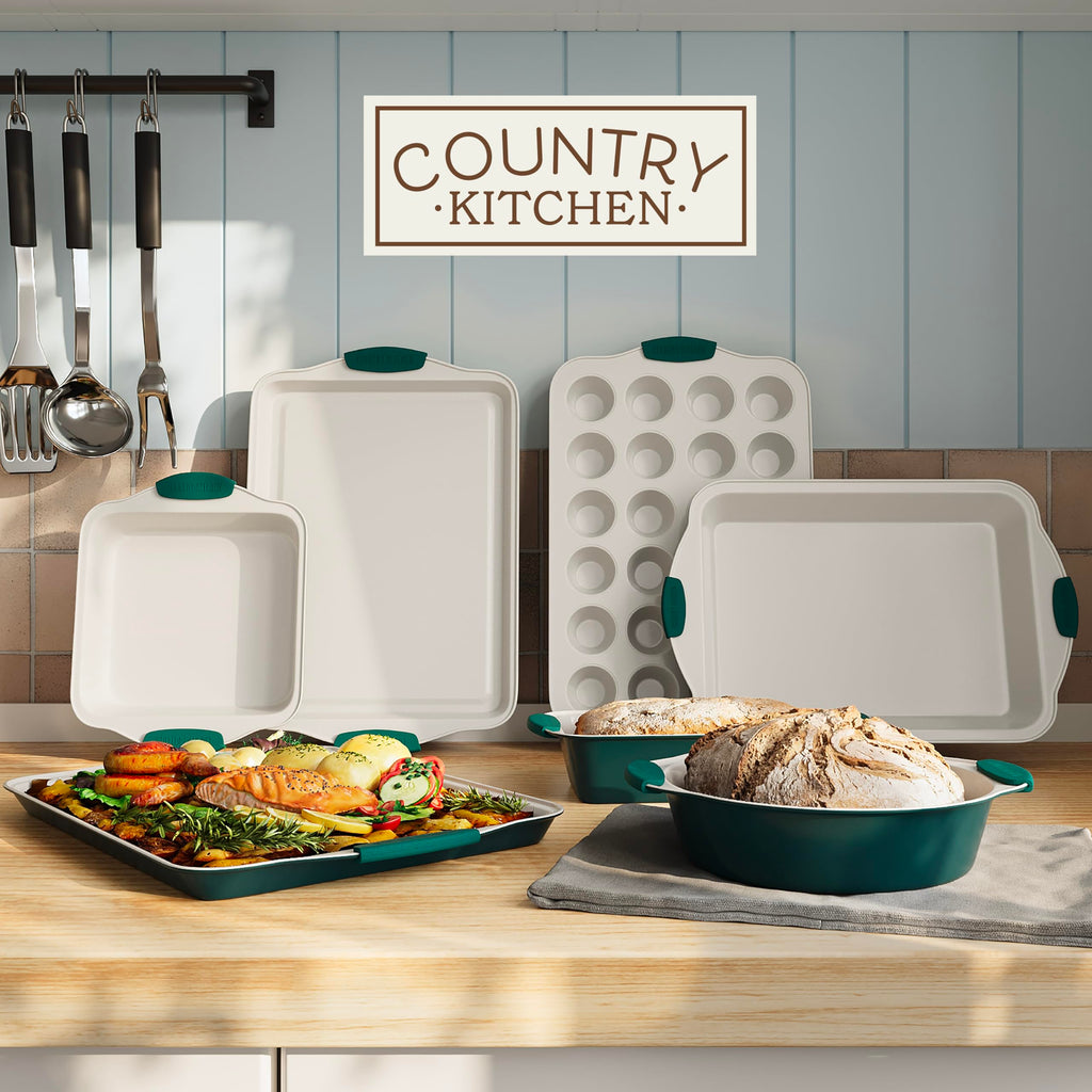 Country Kitchen Nonstick Stackable Bakeware Set - Durable, Easy Release Baking Set- 22 Pc. Includes Silicone Muffin Cups