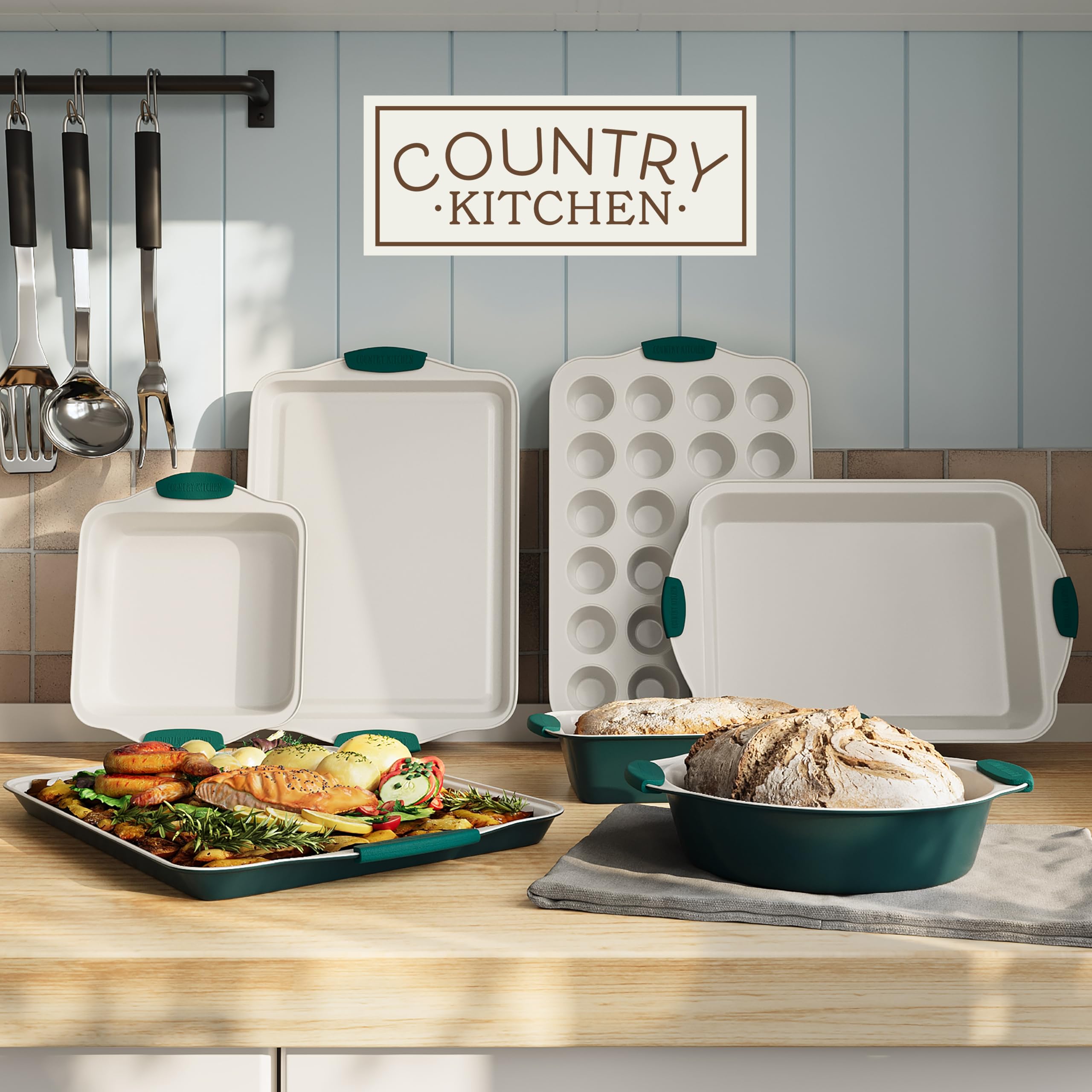 Country Kitchen Nonstick Stackable Bakeware Set - Durable, Easy Release Baking Set- 22 Pc. Includes Silicone Muffin Cups