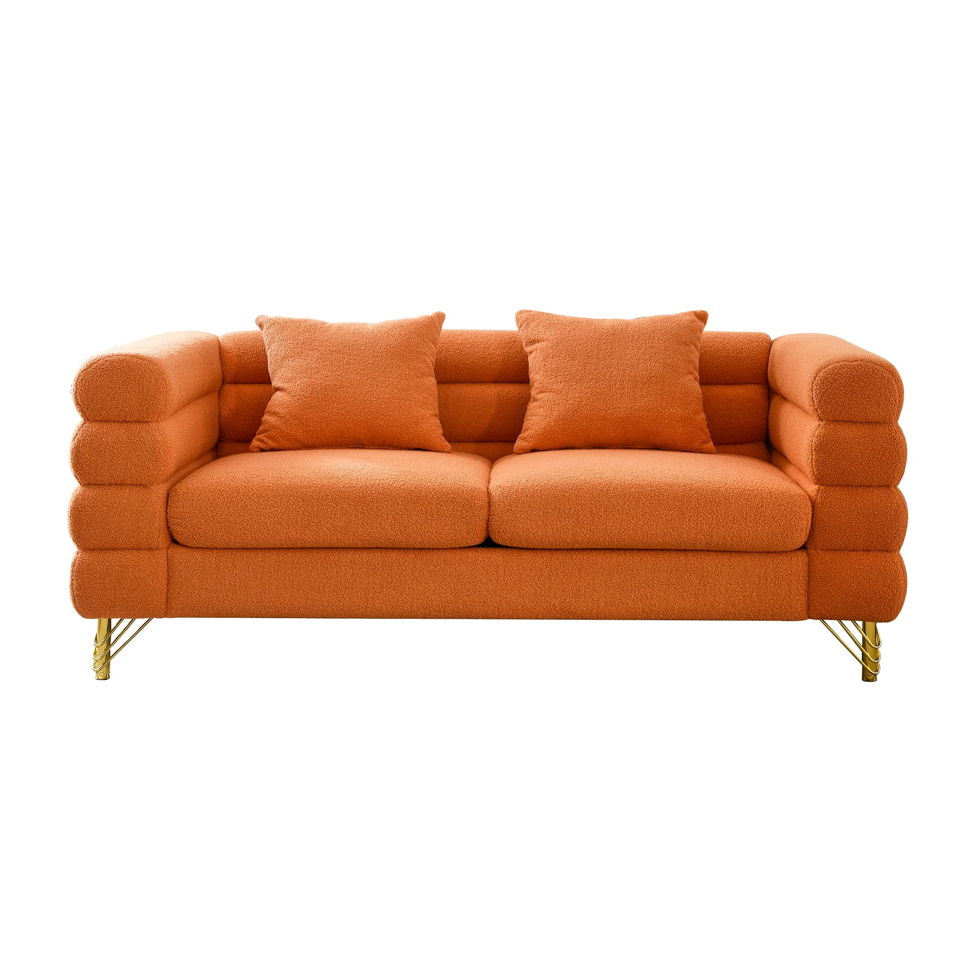 mikibama Modern Teddy Sectional Sofa, 81 Inch Oversized Sofa Couch, Luxury 3 Seater Deep Couch with 3 Pillows and Gold Metal Legs for Living Room, Bedroom, Apartment (Black)