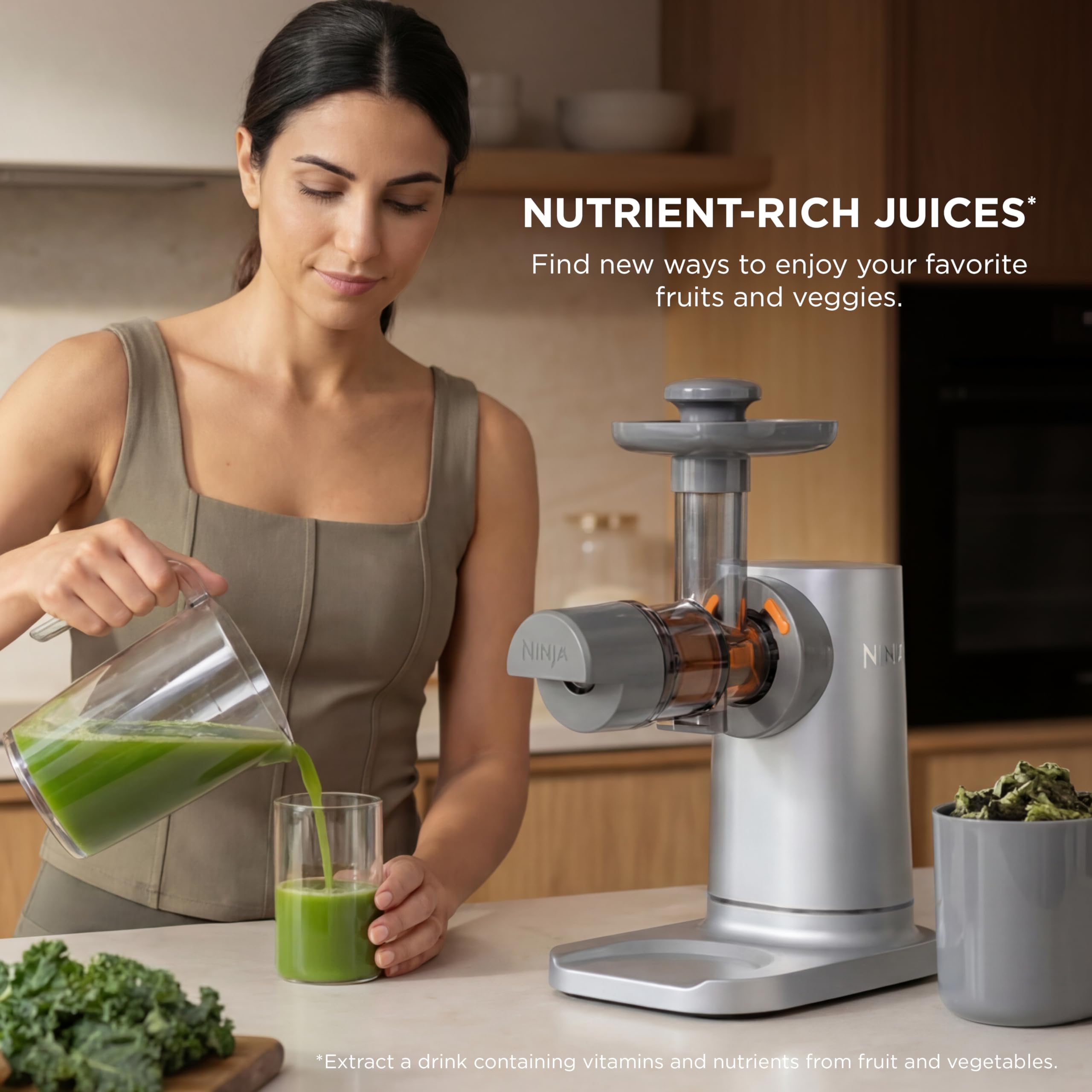 Ninja NeverClog Cold Press Juicer | Powerful Electric Slow Masticating Juicer with Pulp Control | XL Capacity | 24 oz. Juice Jug & 36 oz. Pulp Container | Dishwasher Safe | Navy | 150W | JC151NV