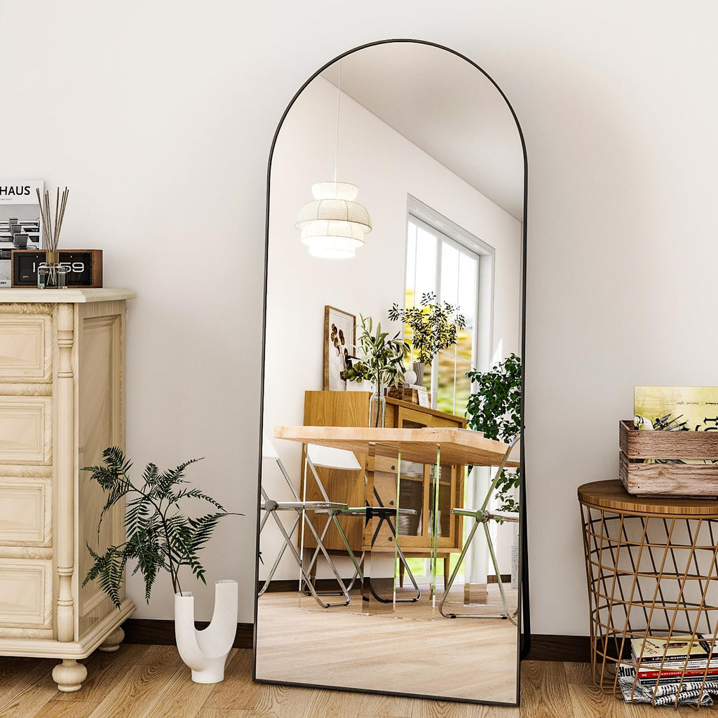 HARRITPURE 64"x21" Arched Full Length Mirror Floor Mirrors with Aluminum Alloy Frame Free-Standing Wall Mounted or Leaning Large Bedroom Dressing Mirror Modern & Contemporary Decor for Home,Black
