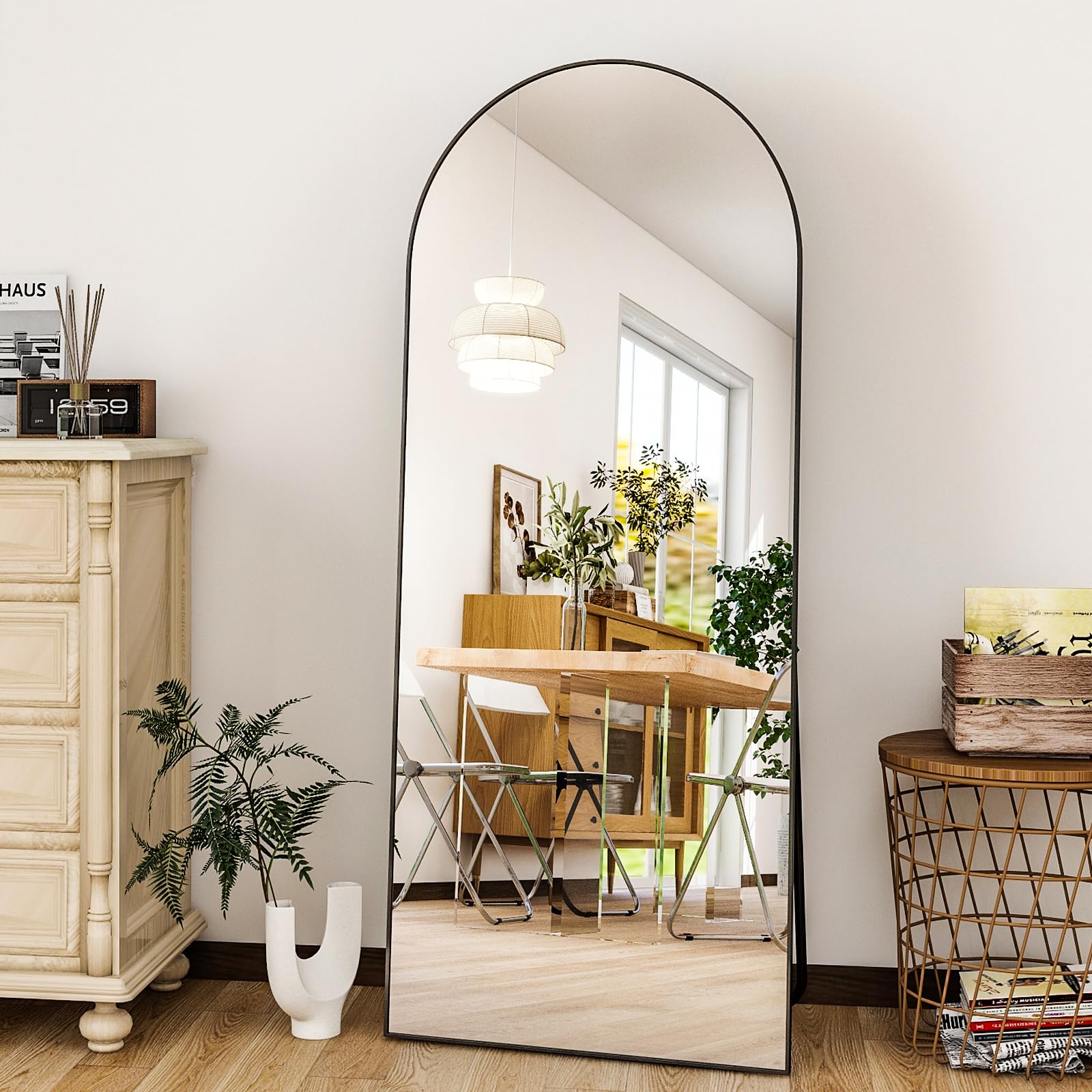 HARRITPURE 64"x21" Arched Full Length Mirror Floor Mirrors with Aluminum Alloy Frame Free-Standing Wall Mounted or Leaning Large Bedroom Dressing Mirror Modern & Contemporary Decor for Home,Black