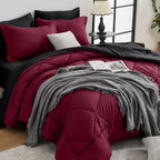 HEVUMYI 7 Pieces Queen Comforter Set, All Season Reversible Bed in a Bag, Ultra Soft Queen Bedding Set with Grey Comforter, Flat Sheet, Fitted Sheet, Pillowcases, Pillow Shams, Dark Grey