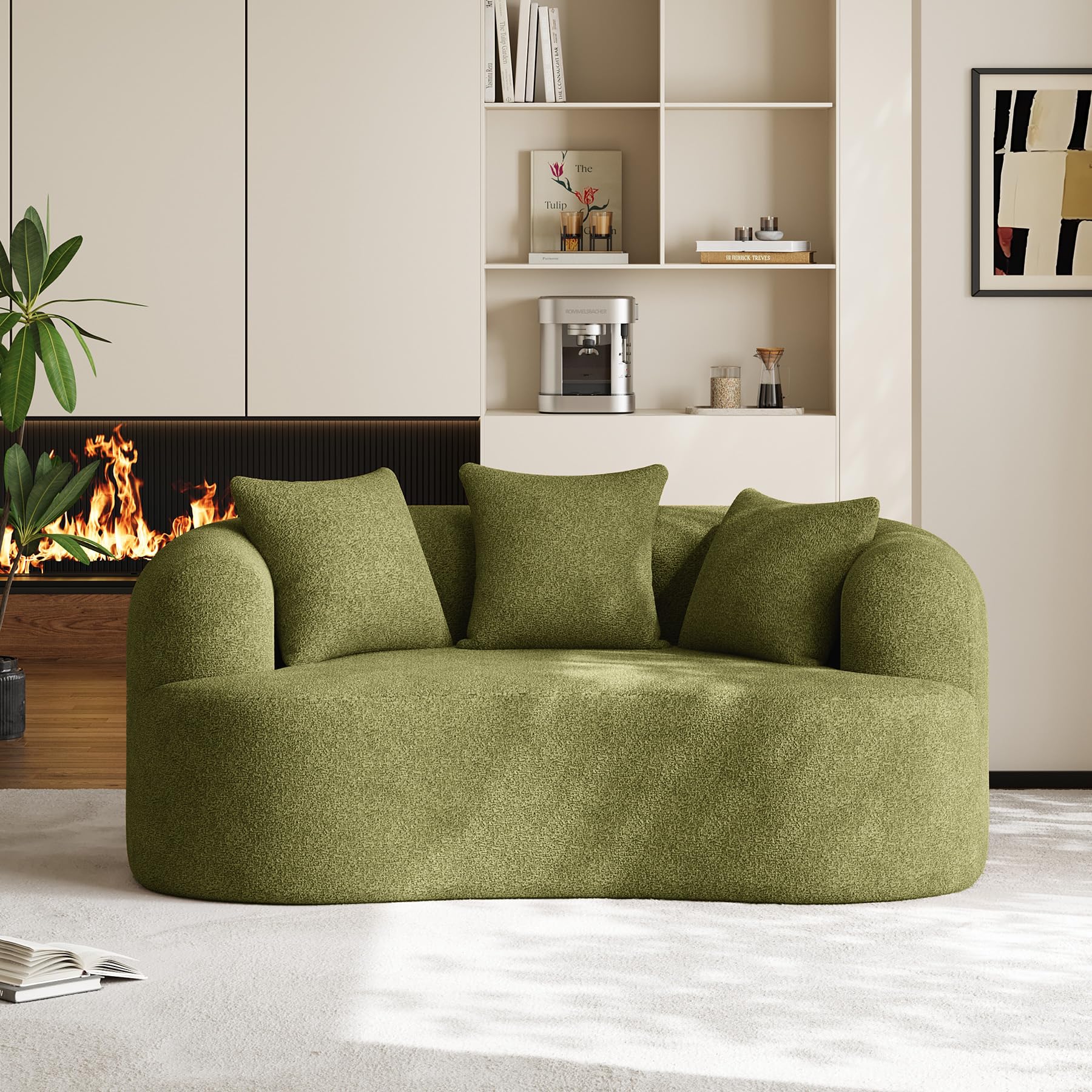 131" Oversized Sectional Sofa for Living Room, Modern Luxury Plush Chenille 4-Seater Extra Deep & Wide Seat Curved Cloud Couch with 4 Throw Pillows, No Assembly Needed, Light Brown
