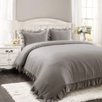 Lush Decor Reyna Ruffle Comforter Set - 3 Piece Cozy Ruffled Bedding Set - Timeless Elegance and Comfort for Bedroom - King, Gray