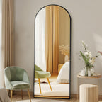 DUMOS Arched Full Length Mirror with Stand 64"x21" Floor Standing Aluminum Frame for Bedroom Body Hanging Leaning Modern Simple Home Decor Shatter-proorf Nano Glass Wall Living Room Cloakroom Black