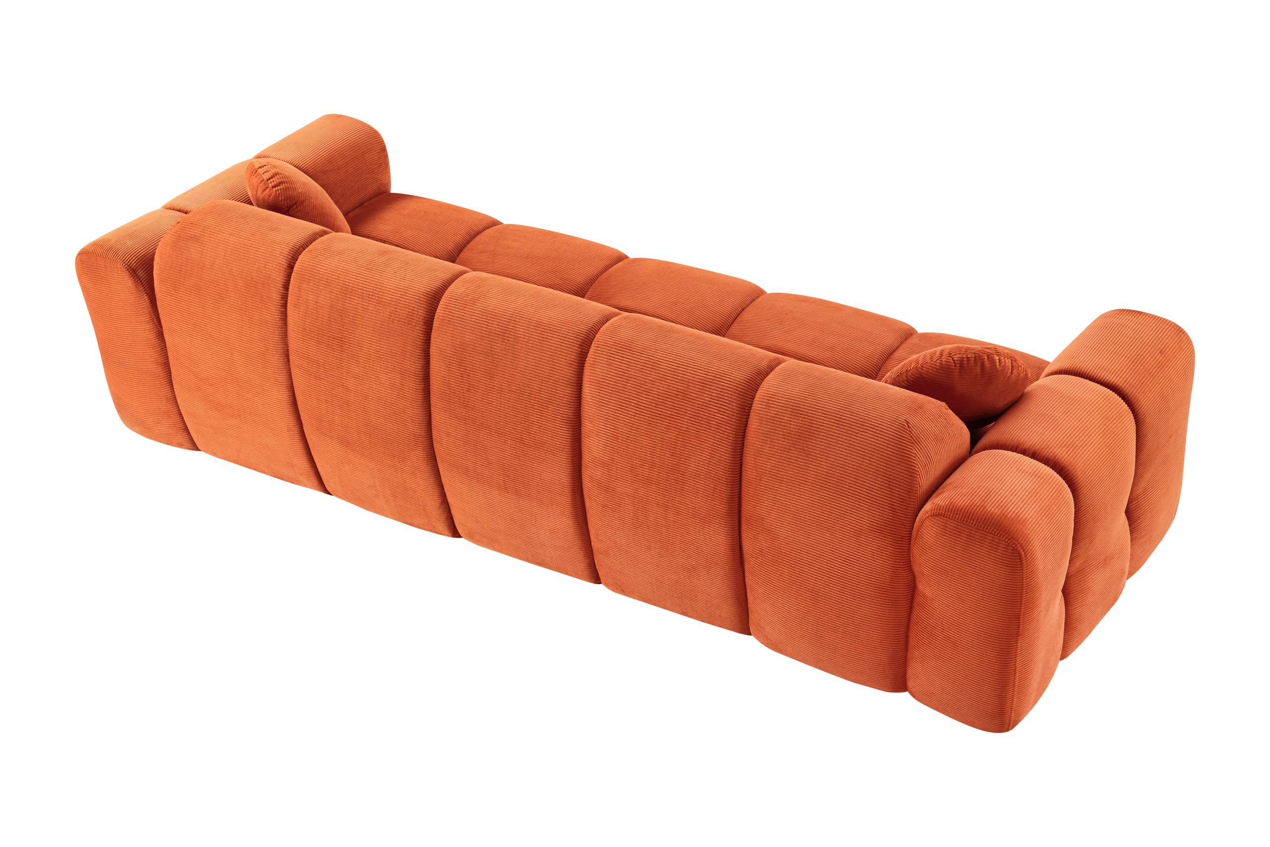 98.4-Inch Oversized Boneless Cloud Couches Deep Seat Foam Sofa Couch with 2 Round Toss Pillows, Luxury Corduroy Upholstered 3 Seat Tufted Loveseat, Cloud Sofa in a Box