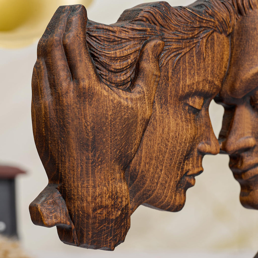 BGCOPPER Wooden Kissing Couple Ornament, Abstract Couple Portrait Sculpture Romantic Love Statue Decor Gift for Women Anniversary Valentine Wedding - 10 Inch