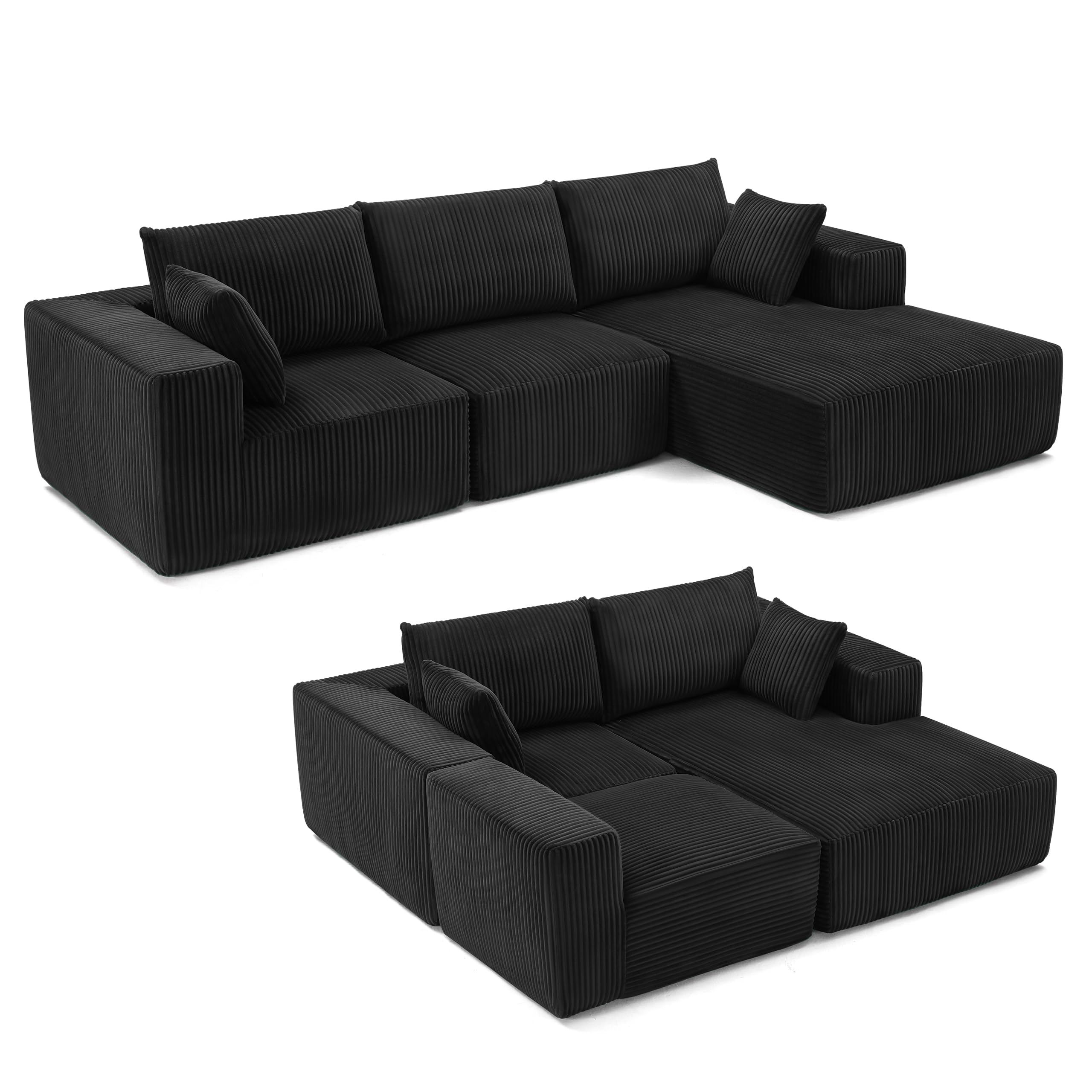 108” Modular Sectional Sofa, Cloud Sectional Couch with Deep Seat, Modern Modular L-Shape Sofa Couch with Chaise,Upholstered Boneless Couches for Living Room Bedroom (Beige, Left Facing Chaise)