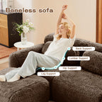 98.4-Inch Oversized Boneless Cloud Couches Deep Seat Foam Sofa Couch with 2 Round Toss Pillows, Luxury Corduroy Upholstered 3 Seat Tufted Loveseat, Cloud Sofa in a Box