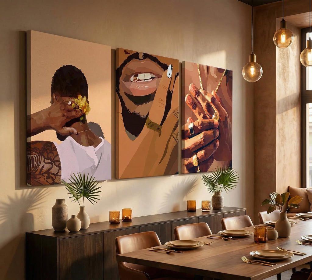 3 Pcs Black Gold Woman Canvas Wall Art African American Black Girl Wall Decor Pictures Abstract Black Gold Female Poster Print Artwork for Living Room Bedroom Scene Home Decoration Prepare To Hang