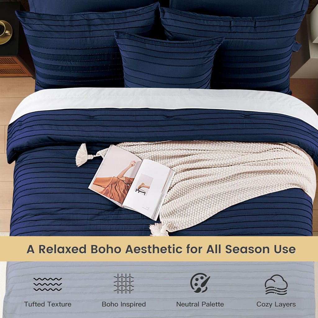 NEXHOME PRO Tufted Boho Comforter Set King, 8 Piece Bed in a Bag, Ultra Soft Brushed Microfiber All-in-One Bedding, Lightweight All Season Comforter, Machine Washable, Sage Green