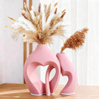 Zormon White Vases for Decor, Heart Shaped Ceramic Vase Set of 2, Nordic Heart Shaped Vases, Minimalist Decorative Vase for Table Centerpiece Wedding Dining Living Room Office House Decoration