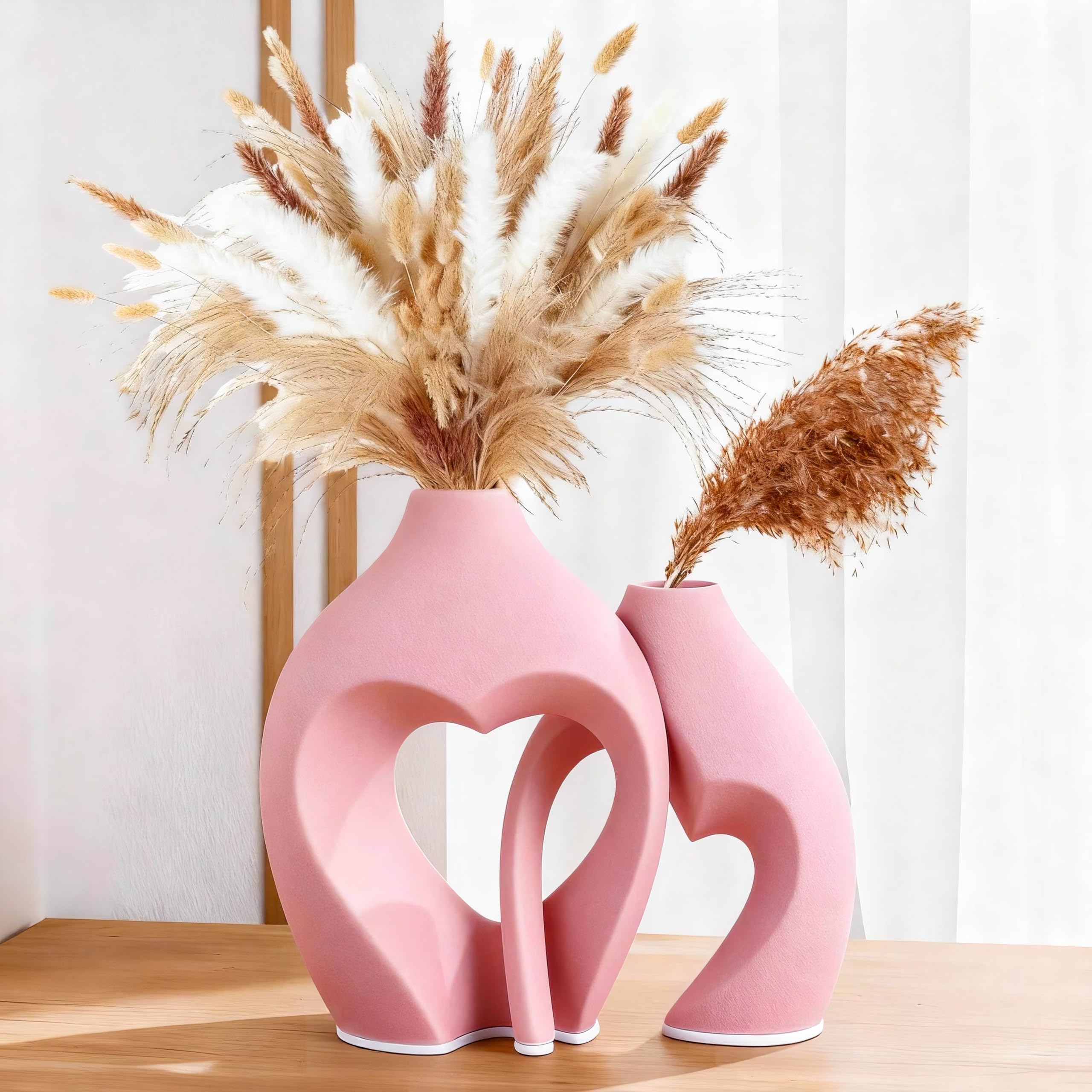 Zormon White Vases for Decor, Heart Shaped Ceramic Vase Set of 2, Nordic Heart Shaped Vases, Minimalist Decorative Vase for Table Centerpiece Wedding Dining Living Room Office House Decoration