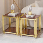 Luxury Gold Square Glass End Table, 19.7" Modern Side Table with Stainless Steel Irregular Leg Clear Tempered Glass Tabletop, Accent Furniture for Living Room, Clear