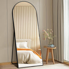 DUMOS Arched Full Length Mirror with Stand 64"x21" Floor Standing Aluminum Frame for Bedroom Body Hanging Leaning Modern Simple Home Decor Shatter-proorf Nano Glass Wall Living Room Cloakroom Black