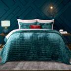 RECYCO Luxury Velvet Quilt Set King Size, Lightweight Velvet Comforter Set, Oversized Bedspread Coverlet Quilted Bedding Set, with 2 Matching Pillow Shams, for All Season, Navy Blue