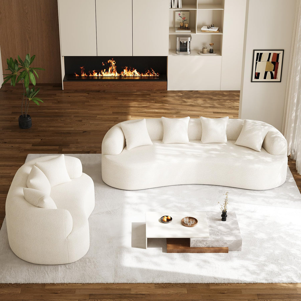 131" Oversized Sectional Sofa for Living Room, Modern Luxury Plush Chenille 4-Seater Extra Deep & Wide Seat Curved Cloud Couch with 4 Throw Pillows, No Assembly Needed, Light Brown