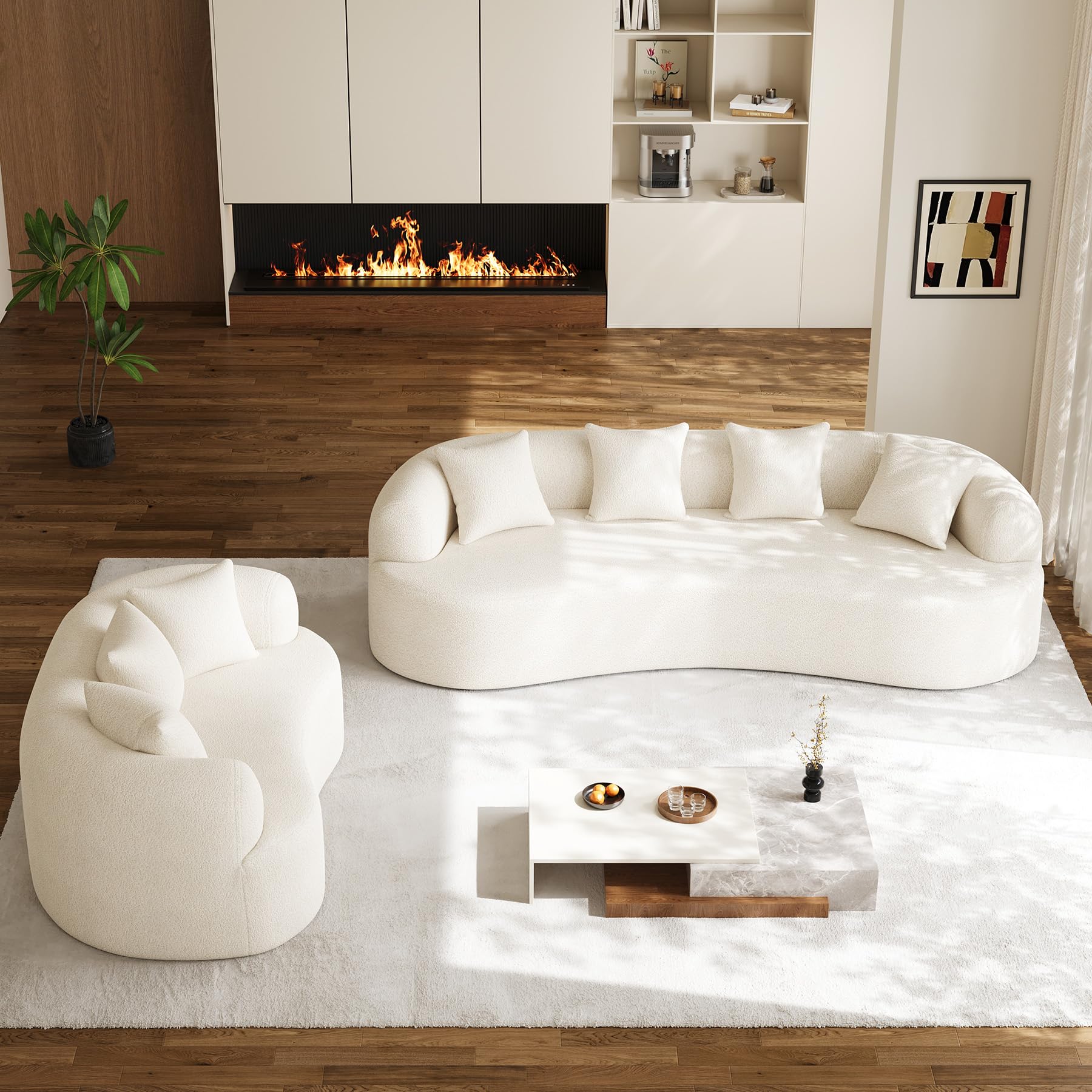 131" Oversized Sectional Sofa for Living Room, Modern Luxury Plush Chenille 4-Seater Extra Deep & Wide Seat Curved Cloud Couch with 4 Throw Pillows, No Assembly Needed, Light Brown