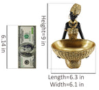 Lescafita African Woman Sculpture with Gold Leaf Bowl, Handmade Resin Figurine, Exotic Tribal Art Statue for Living Room, Dining Table, or Entryway Decoration