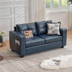 TYBOATLE 88" W Blue Faux Leather L Shaped Sectional Couches w/Side Pockets, Comfy Modular Convertible Sofas w/USB, Office Sofa Set with Chaise for Living Room, Bedroom (Blue, 3L)