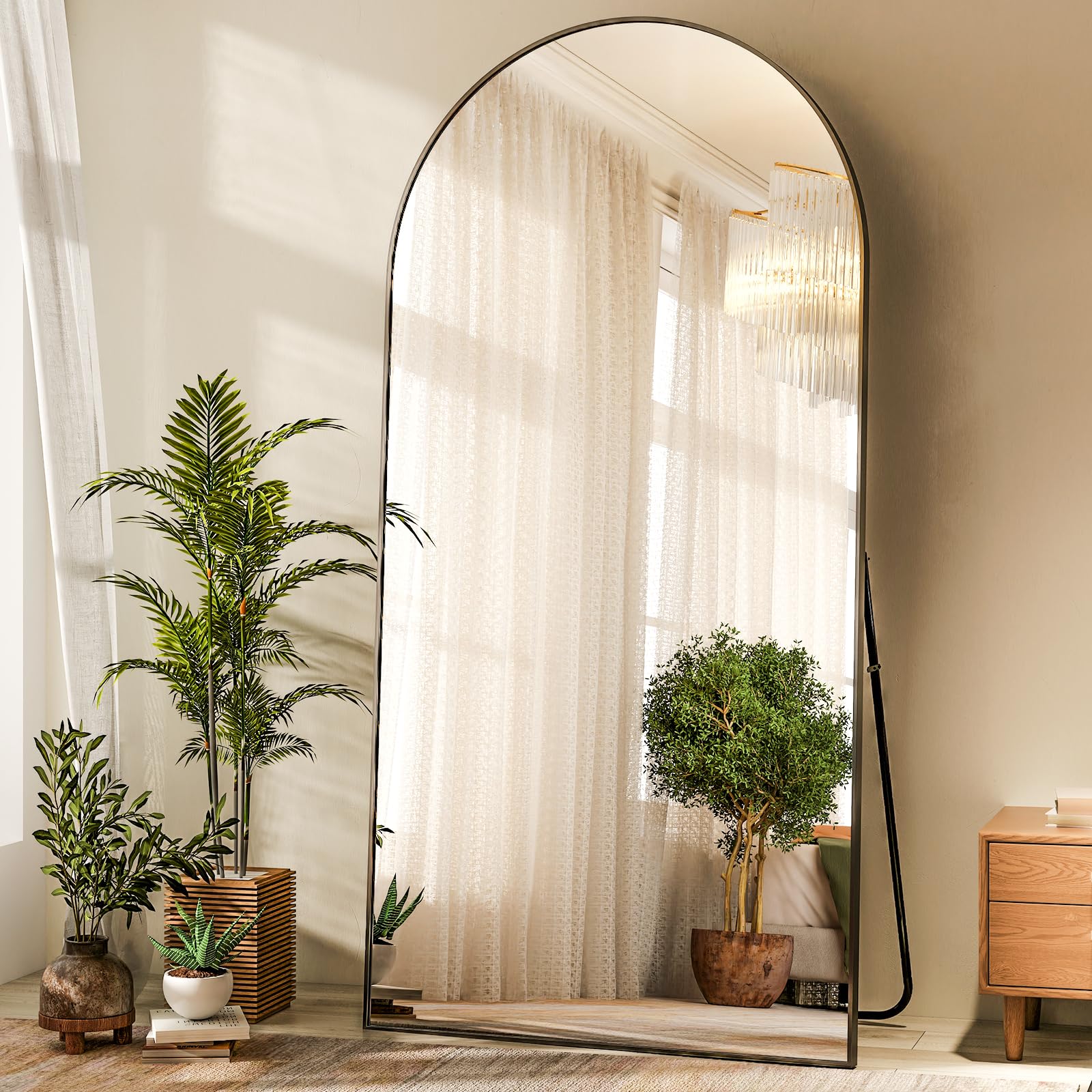 HARRITPURE 64"x21" Arched Full Length Mirror Floor Mirrors with Aluminum Alloy Frame Free-Standing Wall Mounted or Leaning Large Bedroom Dressing Mirror Modern & Contemporary Decor for Home,Black