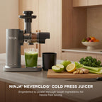 Ninja NeverClog Cold Press Juicer | Powerful Electric Slow Masticating Juicer with Pulp Control | XL Capacity | 24 oz. Juice Jug & 36 oz. Pulp Container | Dishwasher Safe | Navy | 150W | JC151NV