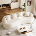 131" Oversized Sectional Sofa for Living Room, Modern Luxury Plush Chenille 4-Seater Extra Deep & Wide Seat Curved Cloud Couch with 4 Throw Pillows, No Assembly Needed, Light Brown