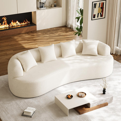 131" Oversized Sectional Sofa for Living Room, Modern Luxury Plush Chenille 4-Seater Extra Deep & Wide Seat Curved Cloud Couch with 4 Throw Pillows, No Assembly Needed, Light Brown