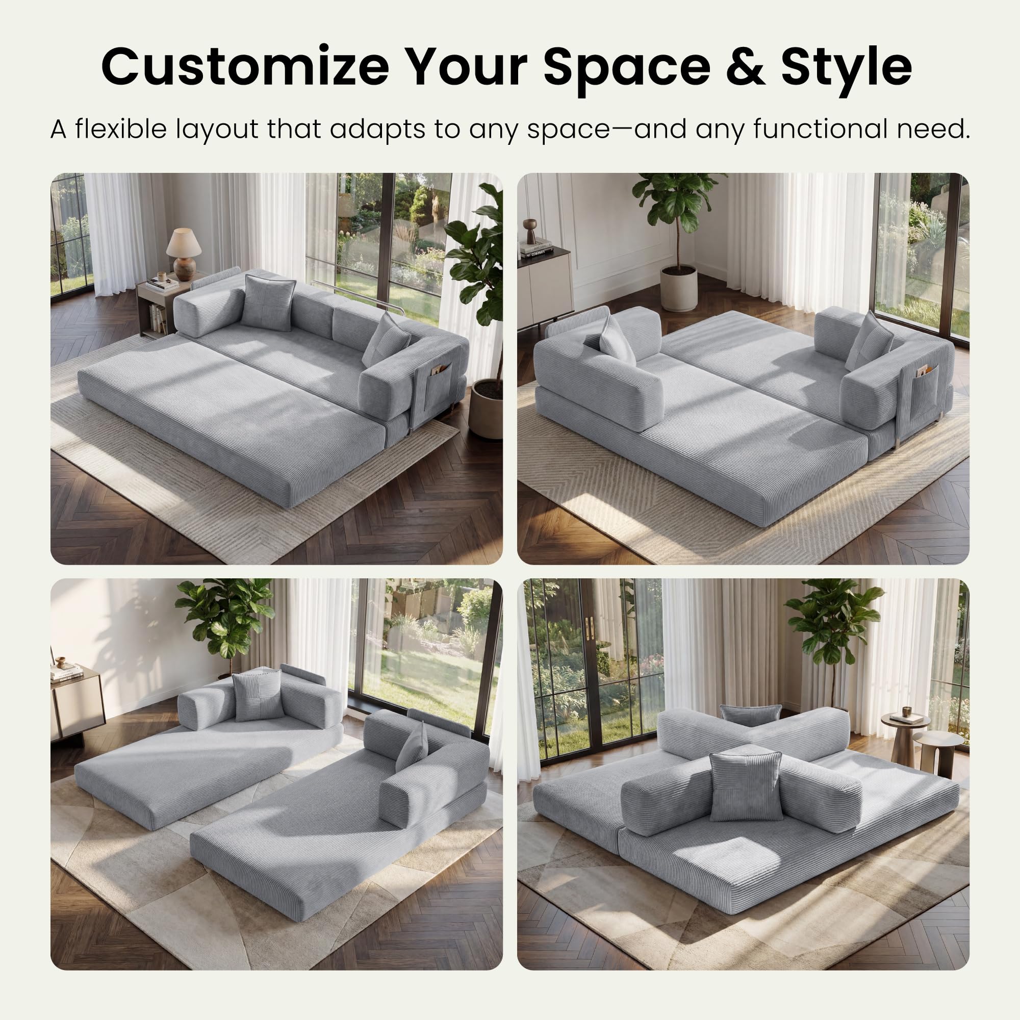 78.8" Convertible Futon Sofa Bed,Corduroy Futon Couch with Storage Pocket,Folding Pull Out Sofa,No Assembly Boneless Couch for Living Room | Pink