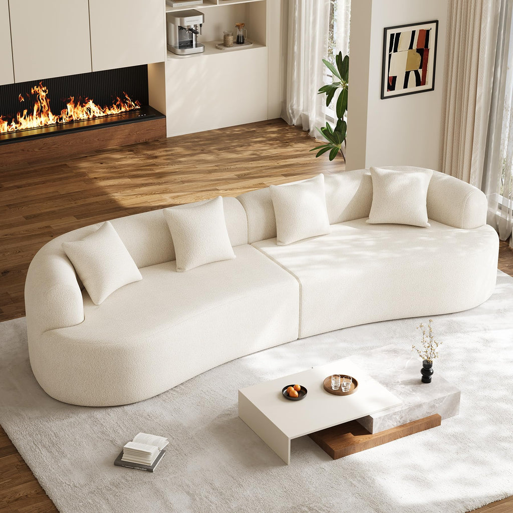 131" Oversized Sectional Sofa for Living Room, Modern Luxury Plush Chenille 4-Seater Extra Deep & Wide Seat Curved Cloud Couch with 4 Throw Pillows, No Assembly Needed, Light Brown