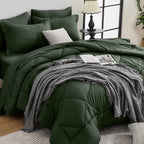 HEVUMYI 7 Pieces Queen Comforter Set, All Season Reversible Bed in a Bag, Ultra Soft Queen Bedding Set with Grey Comforter, Flat Sheet, Fitted Sheet, Pillowcases, Pillow Shams, Dark Grey