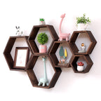 WONFUlity Hexagon Floating Shelves Honeycomb Shelves Wall Mounted Wood Farmhouse Storage Wall Shelf for Bathroom, Kitchen, Bedroom, Living Room,Driftwood Finish Decor,Dark Brwon