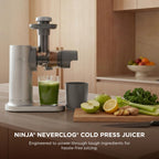 Ninja NeverClog Cold Press Juicer | Powerful Electric Slow Masticating Juicer with Pulp Control | XL Capacity | 24 oz. Juice Jug & 36 oz. Pulp Container | Dishwasher Safe | Navy | 150W | JC151NV