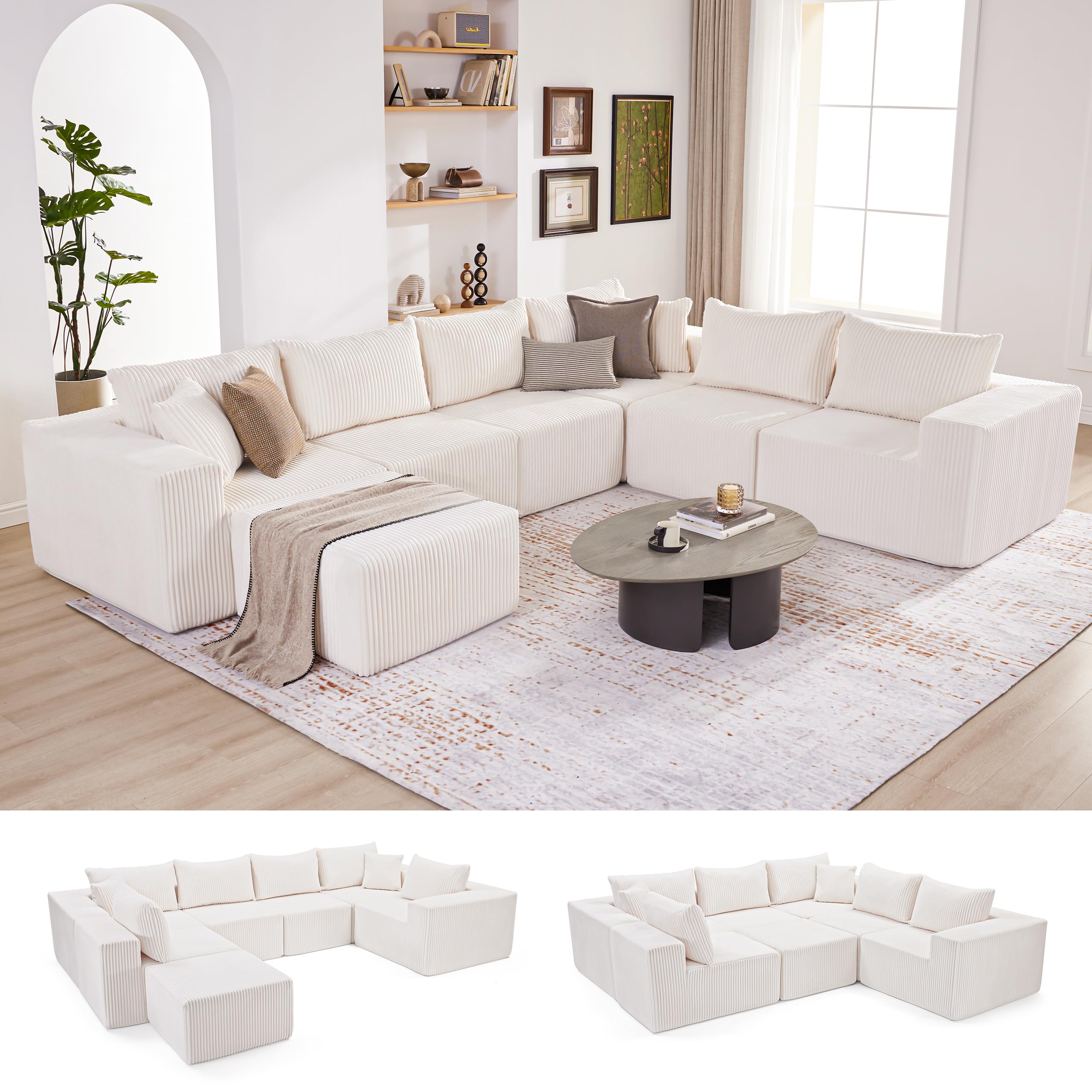 108” Modular Sectional Sofa, Cloud Sectional Couch with Deep Seat, Modern Modular L-Shape Sofa Couch with Chaise,Upholstered Boneless Couches for Living Room Bedroom (Beige, Left Facing Chaise)